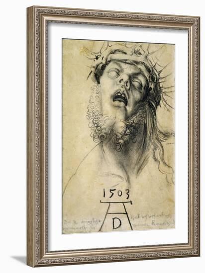 Head of the Dead Christ, 1503. Dramatic drawing of the dead Christ.-Albrecht Dürer-Framed Giclee Print