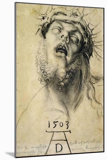 Head of the Dead Christ, 1503. Dramatic drawing of the dead Christ.-Albrecht Dürer-Mounted Giclee Print