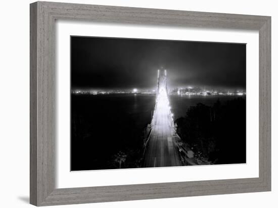 Head On City Bay Bridge Black & White Urban Night Cityscape San Francisco-Vincent James-Framed Photographic Print