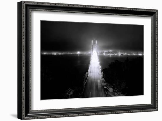 Head On City Bay Bridge Black & White Urban Night Cityscape San Francisco-Vincent James-Framed Photographic Print