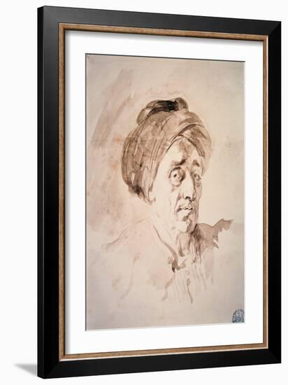 Head with a Turban Drawing in the Wash, 18Th Century (Drawing in Wash)-Jean-Honore Fragonard-Framed Giclee Print