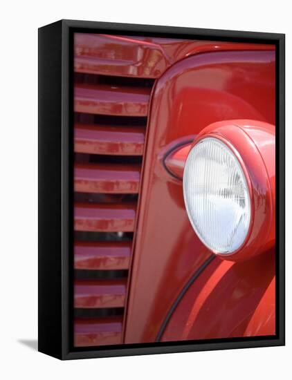 Headlight and Partial Grill of a Red Antique Truck-Kathleen Clemons-Framed Premier Image Canvas