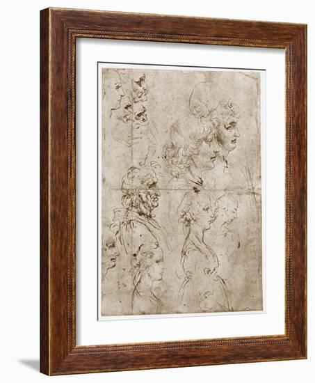 Heads of Girls, Young and Old Men, 1478-1480-Leonardo da Vinci-Framed Giclee Print