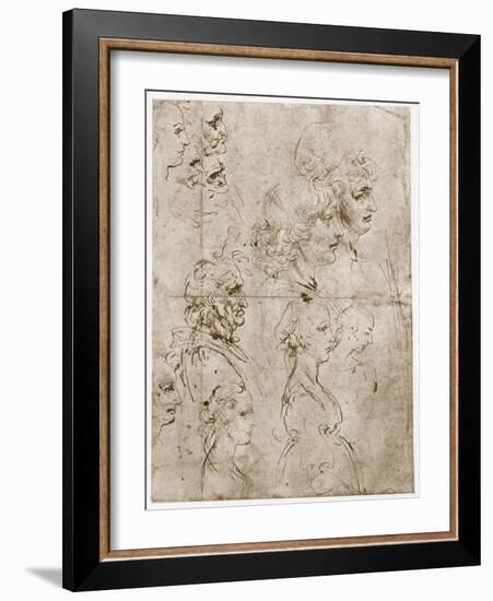 Heads of Girls, Young and Old Men, 1478-1480-Leonardo da Vinci-Framed Giclee Print