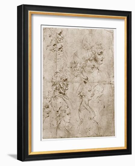 Heads of Girls, Young and Old Men, 1478-1480-Leonardo da Vinci-Framed Giclee Print