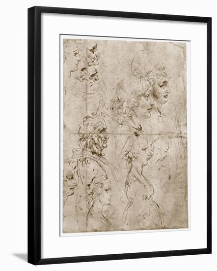 Heads of Girls, Young and Old Men, 1478-1480-Leonardo da Vinci-Framed Giclee Print