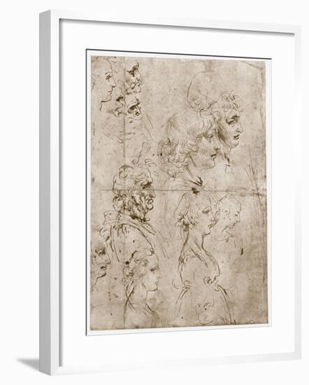 Heads of Girls, Young and Old Men, 1478-1480-Leonardo da Vinci-Framed Giclee Print