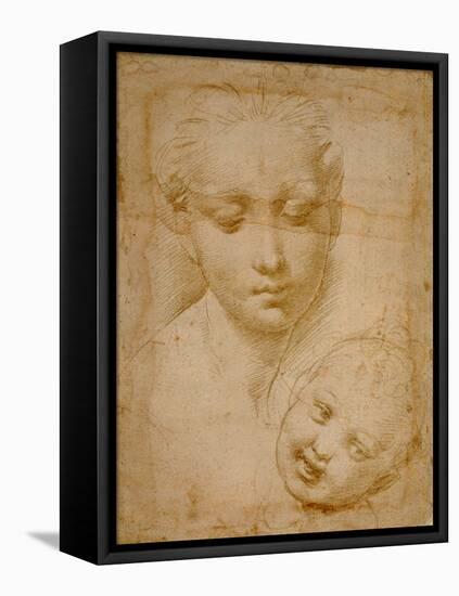 Heads of the Virgin and Child, 1508-1510, Silverpoint on Orange-Pink Paper-Raphael-Framed Premier Image Canvas