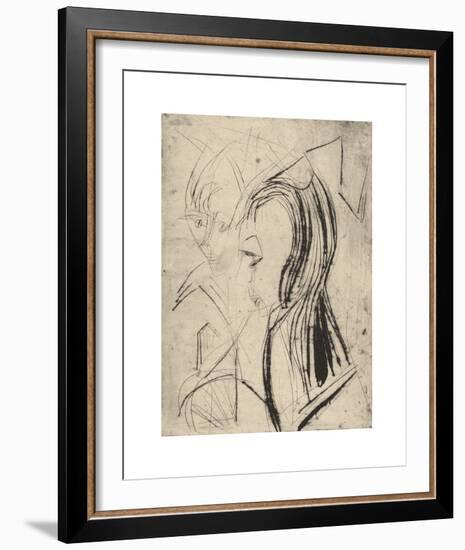 Heads of Two Girls-Ernst Ludwig Kirchner-Framed Premium Giclee Print