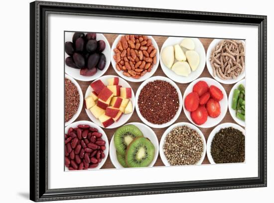 Health Food Ingredients In White Porcelain Bowls Over Papyrus Background-marilyna-Framed Premium Giclee Print