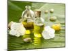 Health Spa with Massage Oil and White Flower ,Candle on Leaf-crystalfoto-Mounted Photographic Print