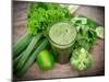 Healthy Green Vegetable Juice on Wooden Table-Kesu01-Mounted Photographic Print