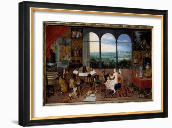 Hearing. Allegory of the Five Senses, 17Th Century (Oil on Canvas)-Jan the Elder Brueghel-Framed Giclee Print