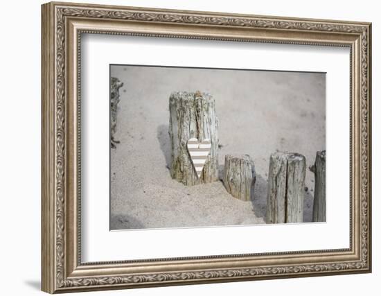 Heart Charms, Wooden Pole, Beach, Icon, Love-Andrea Haase-Framed Photographic Print