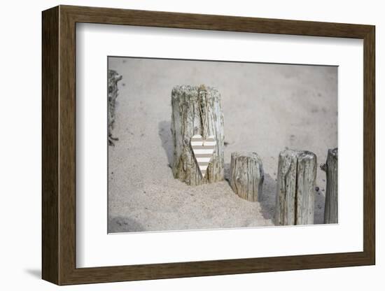 Heart Charms, Wooden Pole, Beach, Icon, Love-Andrea Haase-Framed Photographic Print