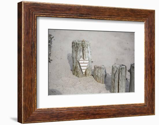 Heart Charms, Wooden Pole, Beach, Icon, Love-Andrea Haase-Framed Photographic Print