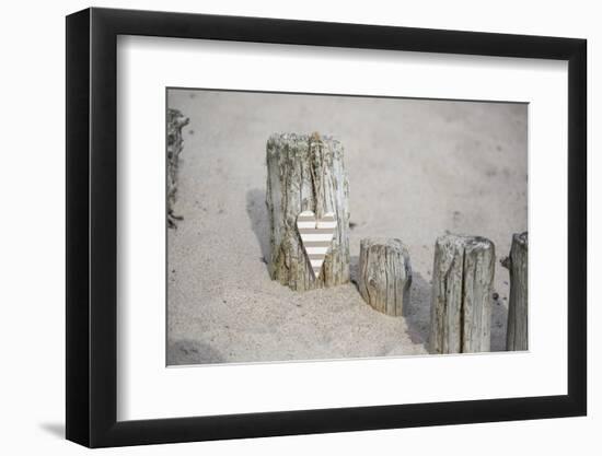 Heart Charms, Wooden Pole, Beach, Icon, Love-Andrea Haase-Framed Photographic Print