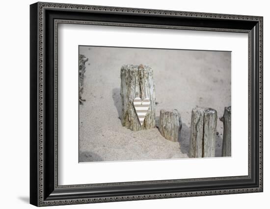 Heart Charms, Wooden Pole, Beach, Icon, Love-Andrea Haase-Framed Photographic Print