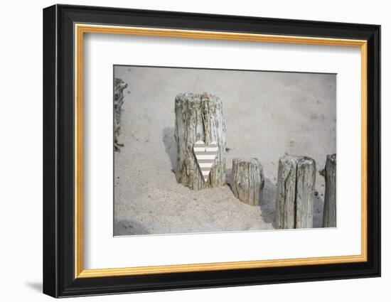 Heart Charms, Wooden Pole, Beach, Icon, Love-Andrea Haase-Framed Photographic Print
