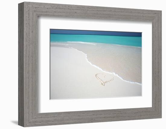 Heart Drawn on an Empty Tropical Beach, Maldives, Indian Ocean, Asia-Sakis-Framed Photographic Print