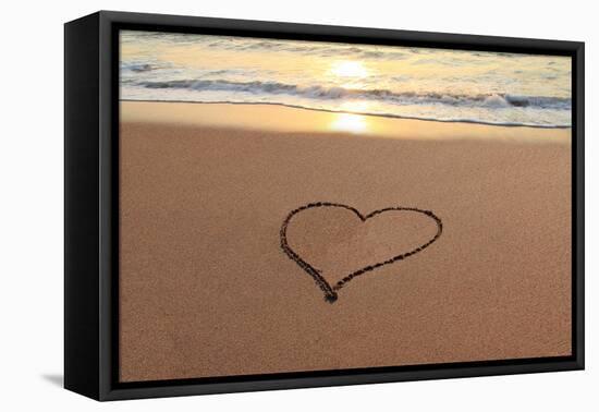 Heart in the Sand on the Beach at Sunset.-Hannamariah-Framed Premier Image Canvas