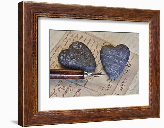 Heart Made of Stones with Old Postcard-Uwe Merkel-Framed Photographic Print