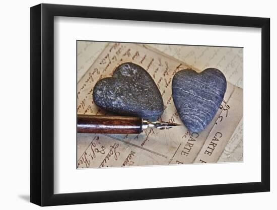Heart Made of Stones with Old Postcard-Uwe Merkel-Framed Photographic Print