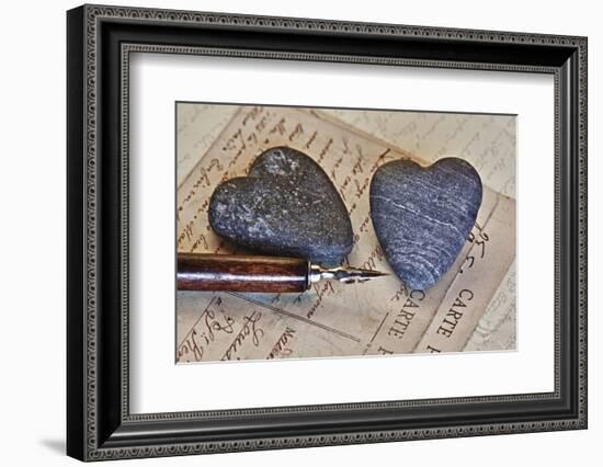 Heart Made of Stones with Old Postcard-Uwe Merkel-Framed Photographic Print