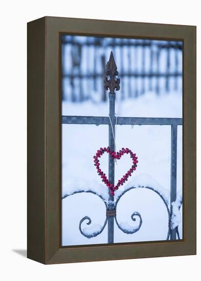 Heart on the Fence and Snow-Andrea Haase-Framed Premier Image Canvas