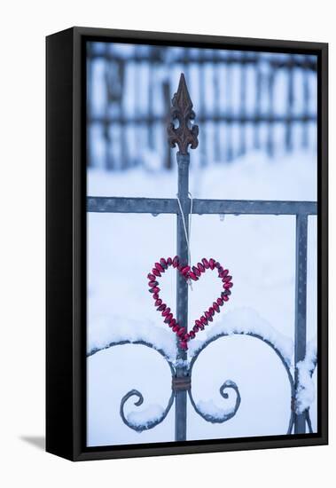 Heart on the Fence and Snow-Andrea Haase-Framed Premier Image Canvas
