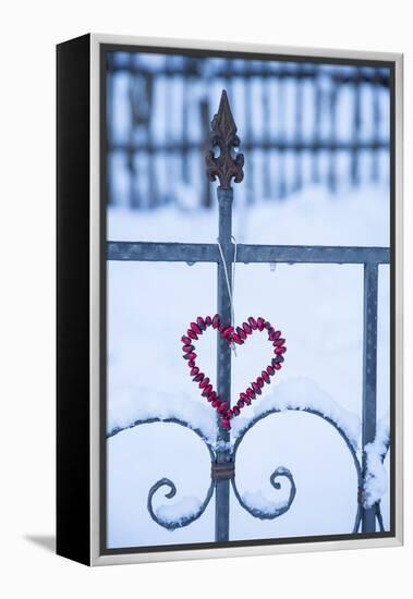 Heart on the Fence and Snow-Andrea Haase-Framed Premier Image Canvas