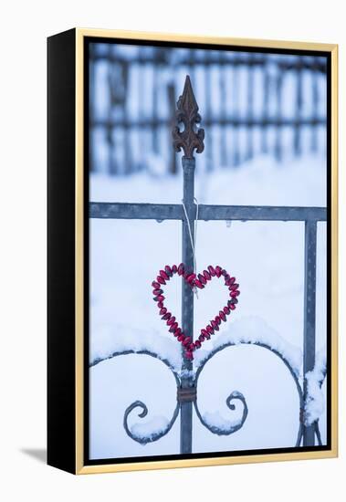 Heart on the Fence and Snow-Andrea Haase-Framed Premier Image Canvas