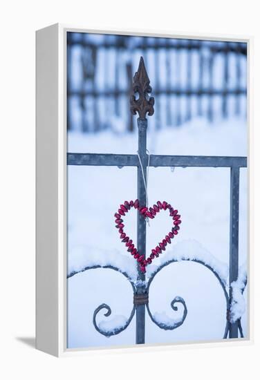 Heart on the Fence and Snow-Andrea Haase-Framed Premier Image Canvas