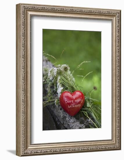 Heart, Red, Text, Flowers, Grass, Wild Chervil-Andrea Haase-Framed Photographic Print