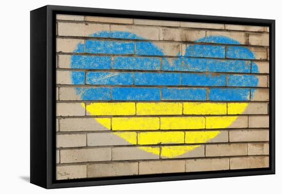 Heart Shape Flag of Ukraine on Brick Wall-vepar5-Framed Premier Image Canvas