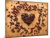 Heart Shape From Brown Coffee Beans, Close-Up On Old Vintage Wooden Background-ouh_desire-Mounted Art Print