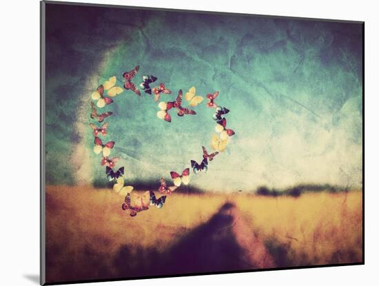 Heart Shape Made of Colorful Butterflies on Vintage Field Background. Love, Hope Concept.-Michal Bednarek-Mounted Photographic Print