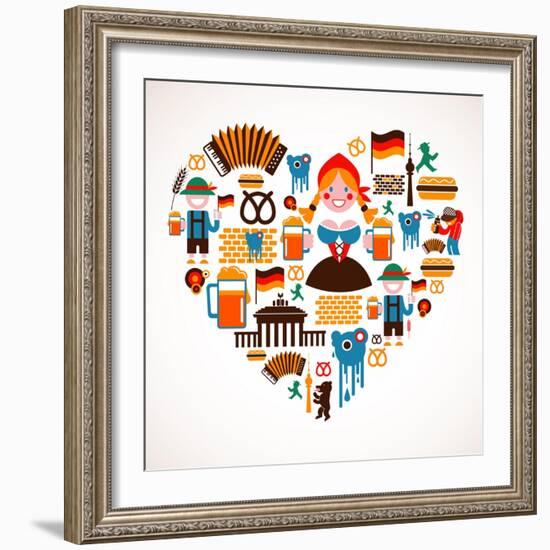 Heart Shape With Germany Icons-Marish-Framed Art Print