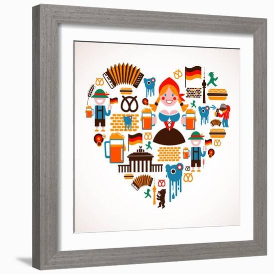 Heart Shape With Germany Icons-Marish-Framed Art Print