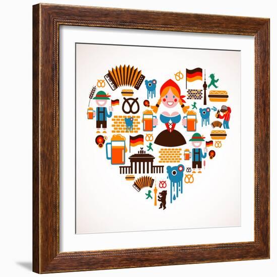 Heart Shape With Germany Icons-Marish-Framed Art Print