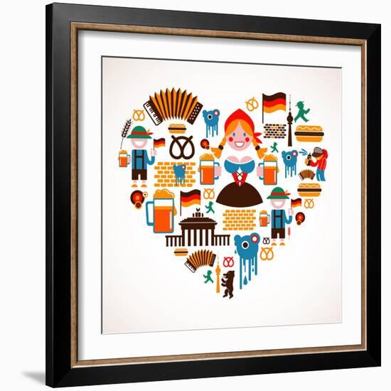 Heart Shape With Germany Icons-Marish-Framed Art Print