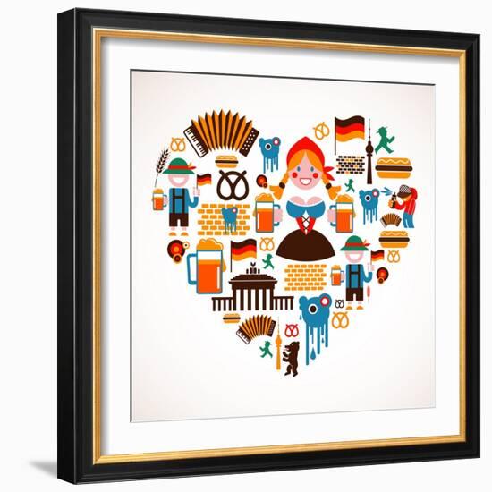 Heart Shape With Germany Icons-Marish-Framed Art Print