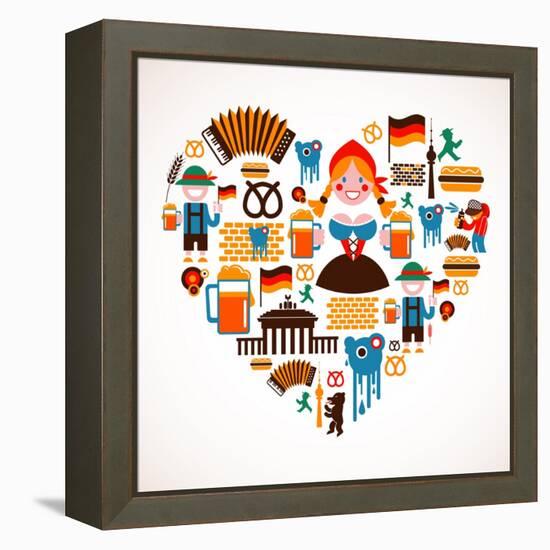 Heart Shape With Germany Icons-Marish-Framed Stretched Canvas