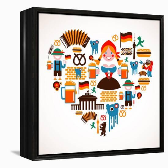 Heart Shape With Germany Icons-Marish-Framed Stretched Canvas