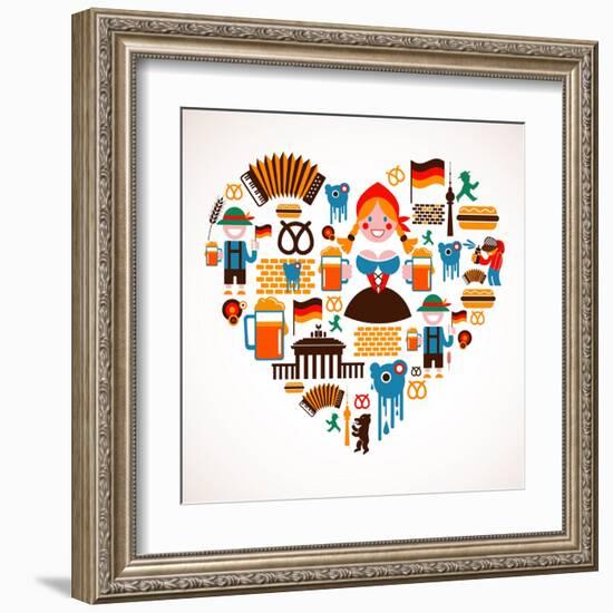 Heart Shape With Germany Icons-Marish-Framed Art Print