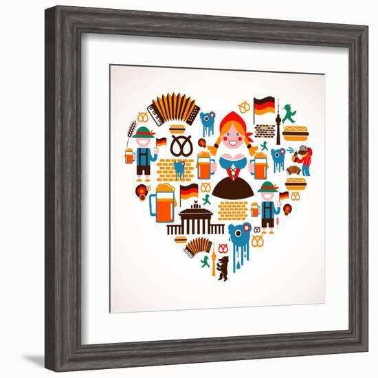 Heart Shape With Germany Icons-Marish-Framed Art Print