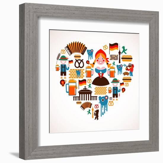 Heart Shape With Germany Icons-Marish-Framed Art Print