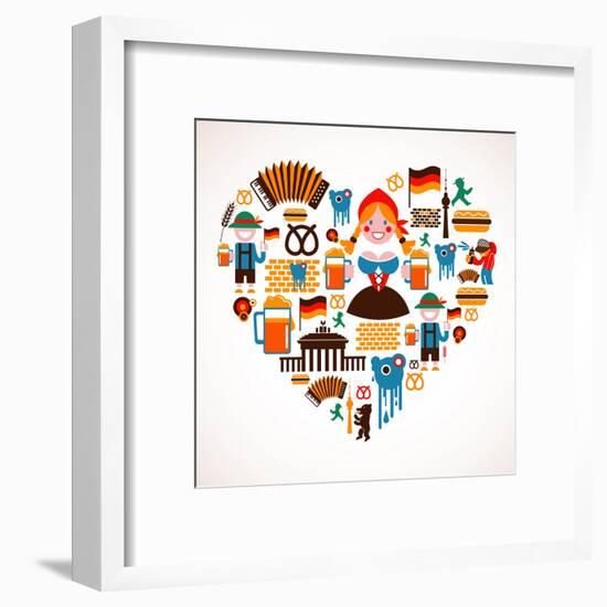 Heart Shape With Germany Icons-Marish-Framed Art Print