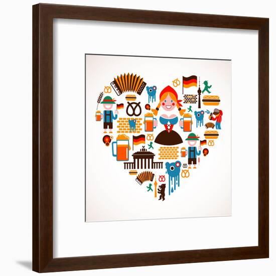 Heart Shape With Germany Icons-Marish-Framed Art Print