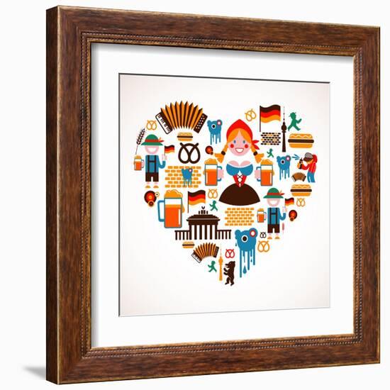 Heart Shape With Germany Icons-Marish-Framed Art Print